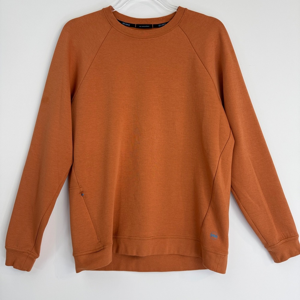 Janji Circuit Knit Crew Pullover Mens Small Burnt Orange Raglan Running Sweater